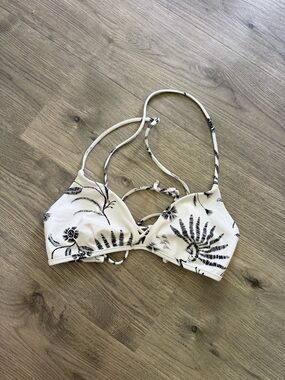 Athleta White Bikini Top with Black Floral Print